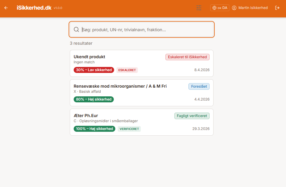 CHEMmatch — konfidens og eskalering